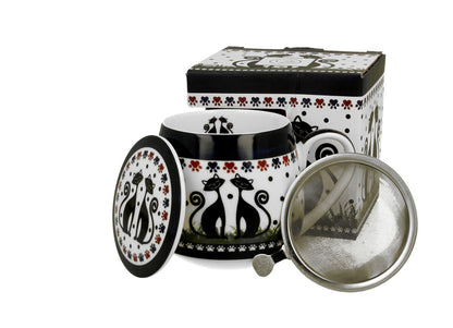 DUO ETNO 34325 Fassbecher 430 ml mit Teesieb INDIGO mit Teesieb, New Bone China Porzellan