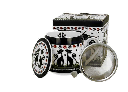 DUO ETNO 34325 Fassbecher 430 ml mit Teesieb INDIGO mit Teesieb, New Bone China Porzellan