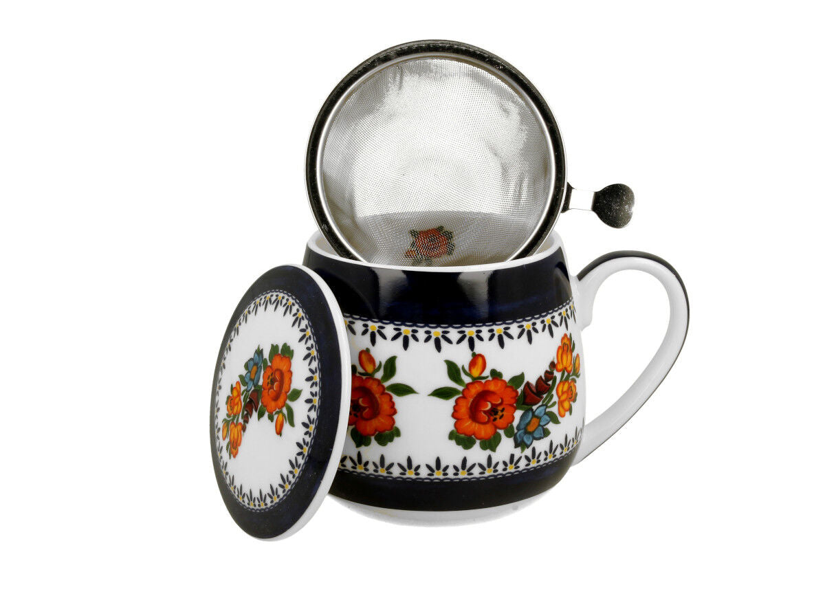 DUO ETNO 34356 Fassbecher 430 ml mit Teesieb INDIGO mit Teesieb, New Bone China Porzellan – Bild 3