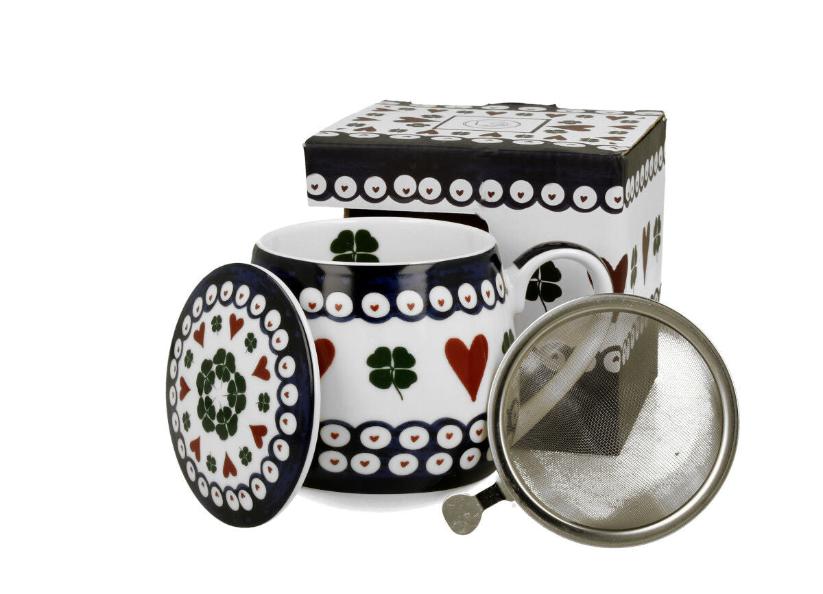 DUO ETNO 34387 Fassbecher 430 ml mit Teesieb INDIGO mit Teesieb, New Bone China Porzellan