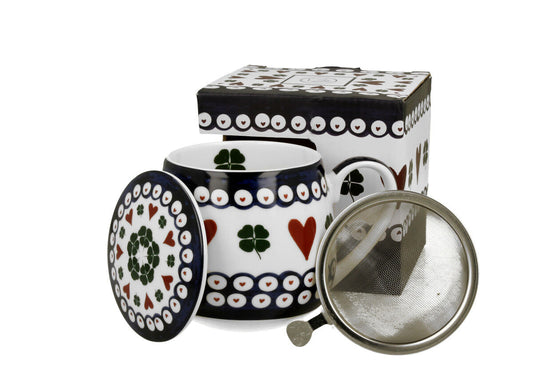 DUO ETNO 34387 Fassbecher 430 ml mit Teesieb INDIGO mit Teesieb, New Bone China Porzellan