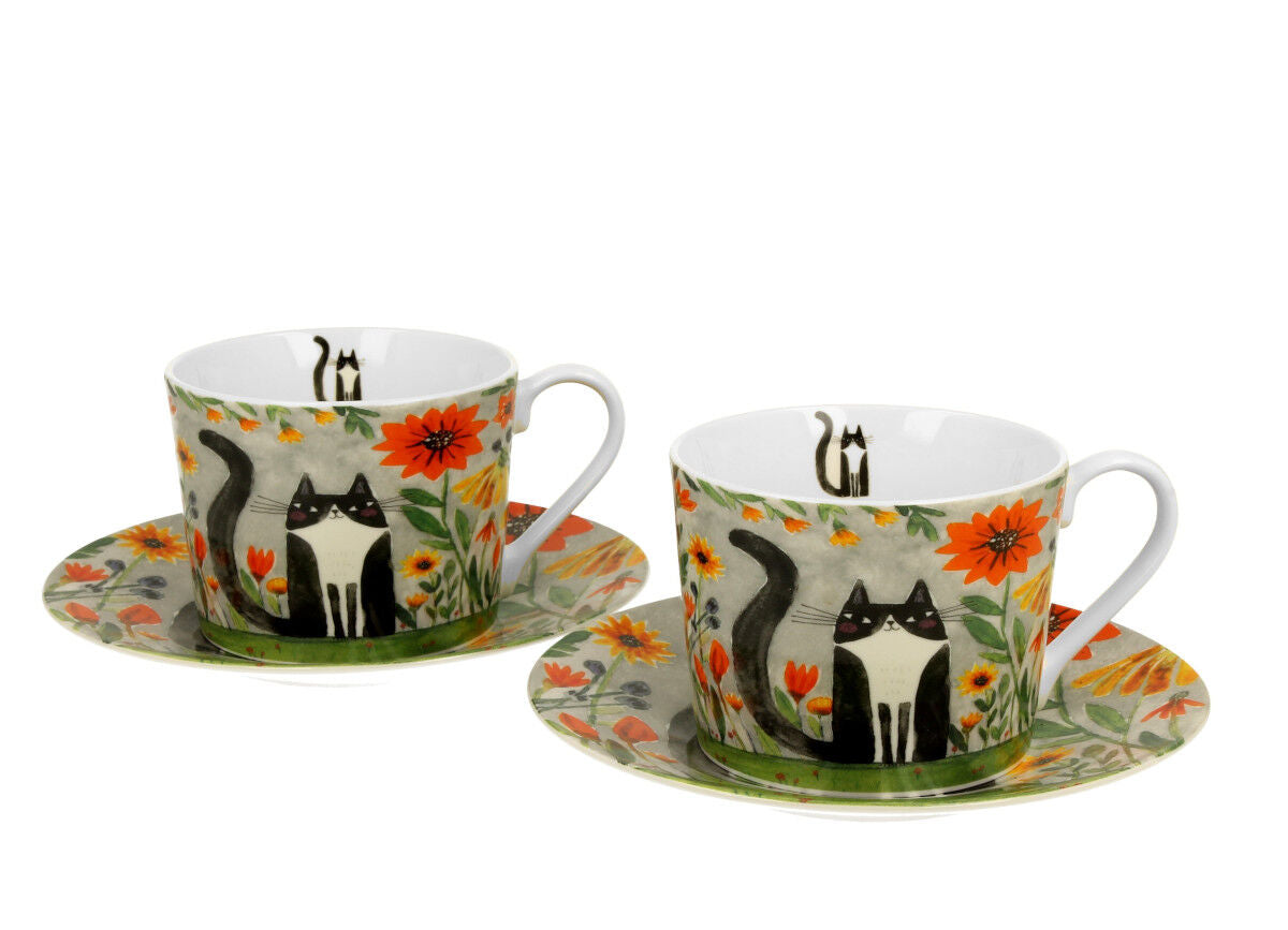 DUO ANIMALS 2er-Set Tassen 230 ml CAT'S WORLD – MEADOW mit Untertassen, New Bone China Porzellan – Bild 2