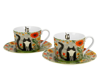 DUO ANIMALS 2er-Set Tassen 230 ml CAT'S WORLD – MEADOW mit Untertassen, New Bone China Porzellan – Bild 2
