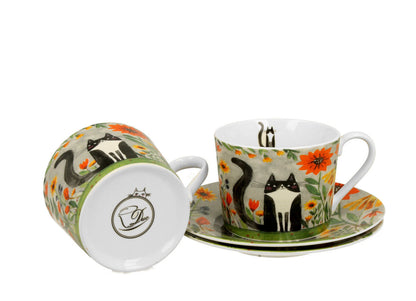 DUO ANIMALS 2er-Set Tassen 230 ml CAT'S WORLD – MEADOW mit Untertassen, New Bone China Porzellan – Bild 3