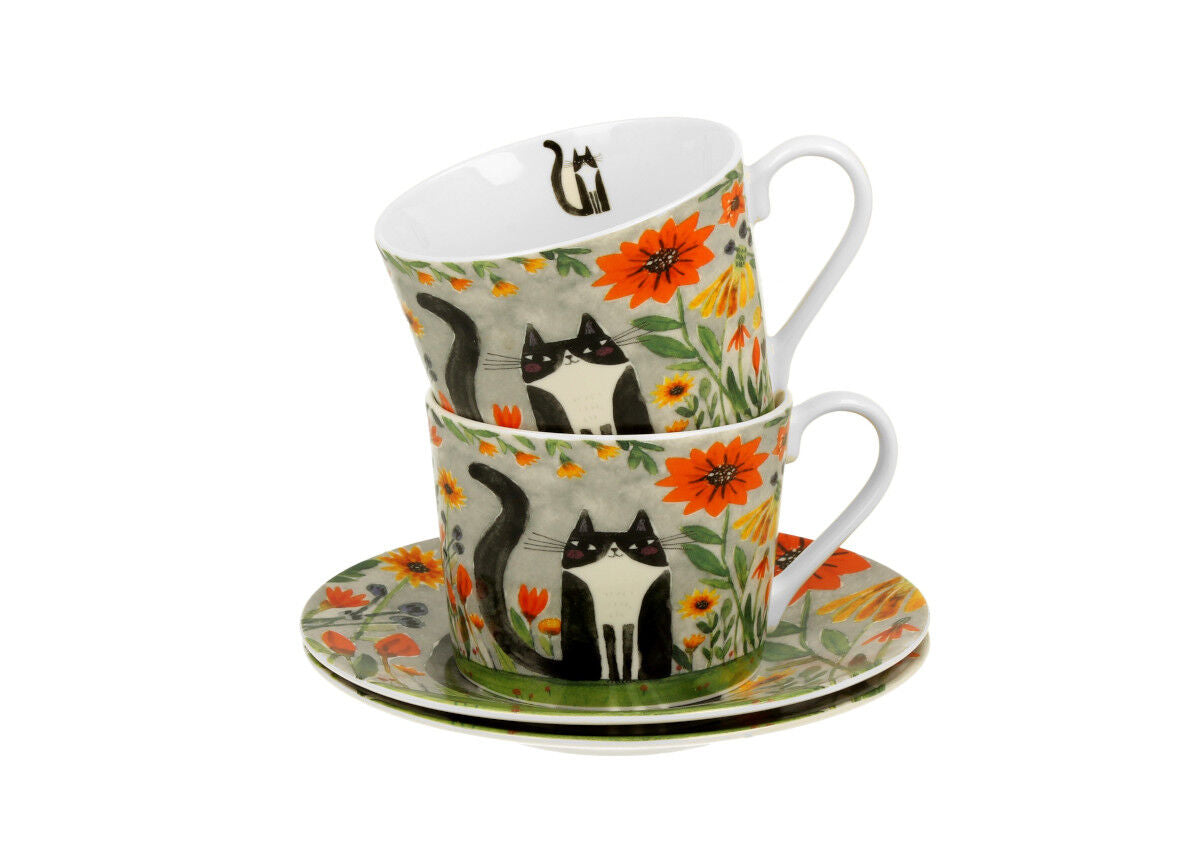 DUO ANIMALS 2er-Set Tassen 230 ml CAT'S WORLD – MEADOW mit Untertassen, New Bone China Porzellan – Bild 4