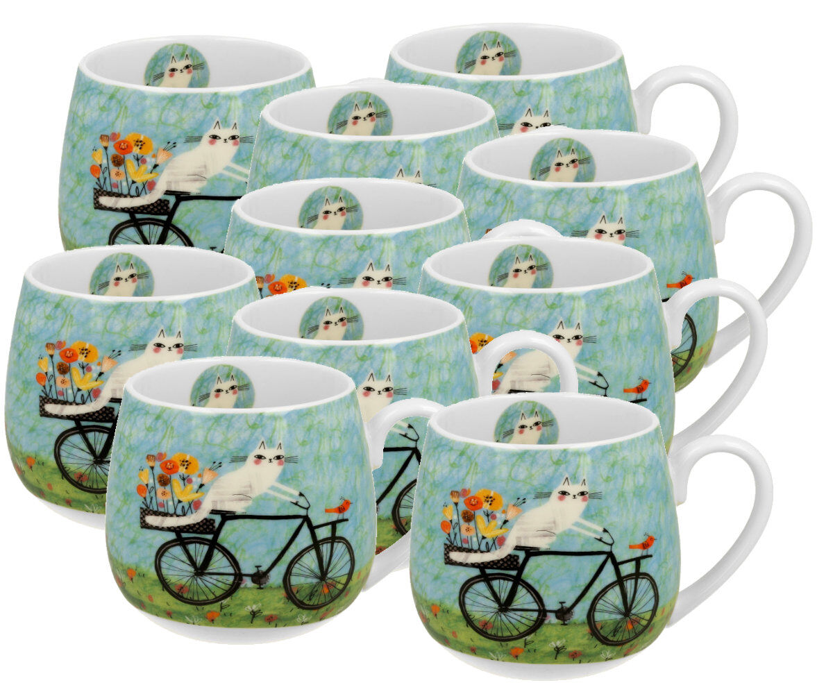 10er SET DUO ANIMALS Fassbecher 430 ml CAT'S WORLD – BICYCLE New Bone China Porzellan