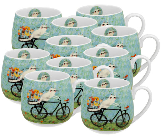 10er SET DUO ANIMALS Fassbecher 430 ml CAT'S WORLD – BICYCLE New Bone China Porzellan