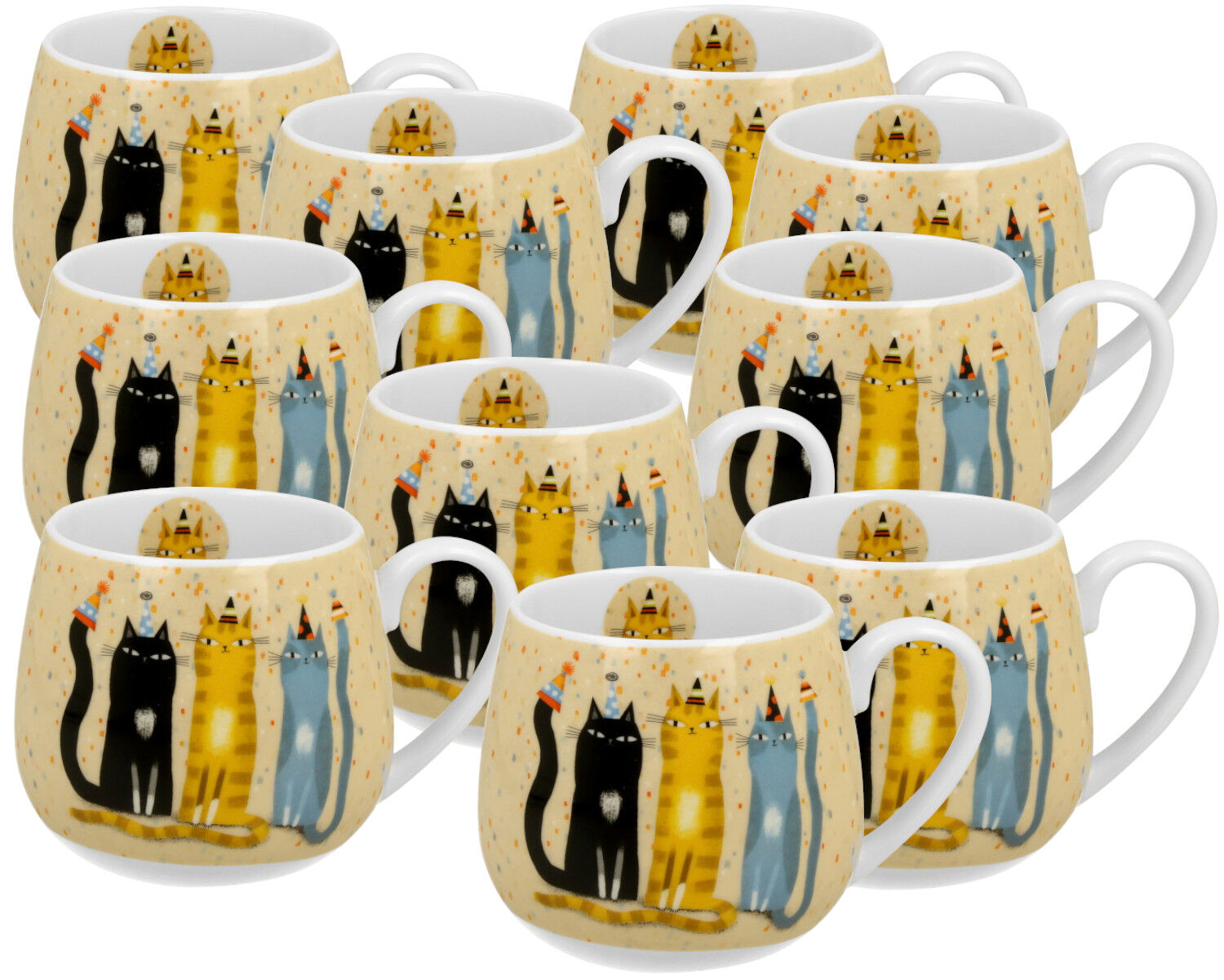 10er SET DUO ANIMALS Fassbecher 430 ml CAT'S WORLD – PARTY New Bone China Porzellan