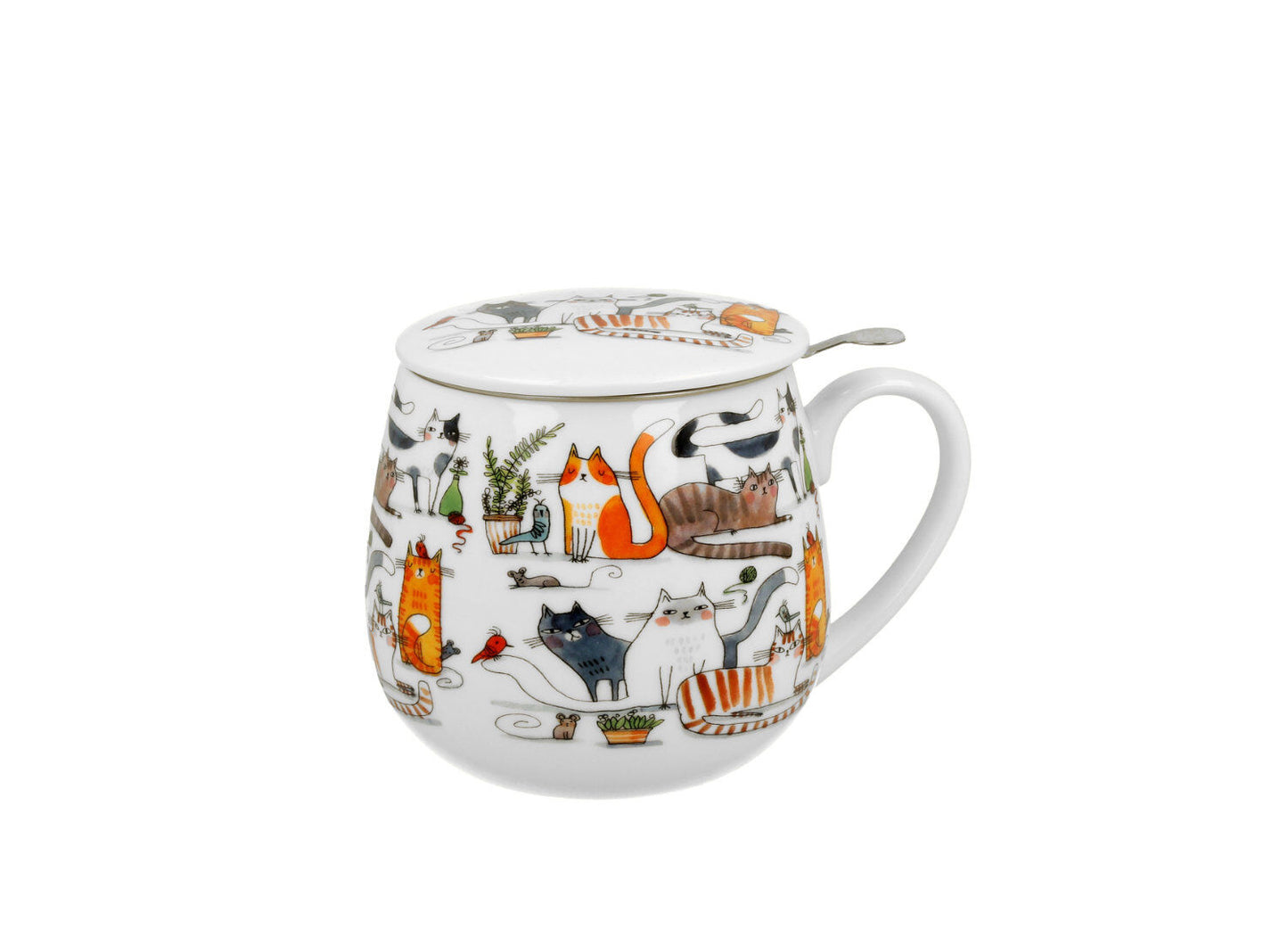 DUO ART GALLERY Fassbecher 430 ml CAT'S WORLD – LAZY CATS mit Teesieb, New Bone China Porzellan – Bild 2