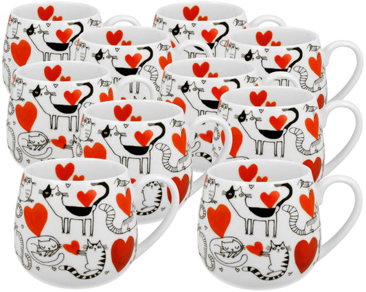 10er SET DUO ANIMALS Fassbecher 430 ml CAT'S WORLD – HEARTS New Bone China Porzellan