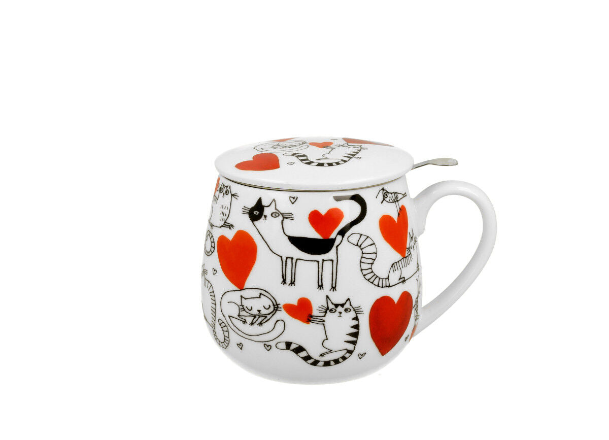 DUO ANIMALS Fassbecher 430 ml CAT’S WORLD – HEARTS mit Teesieb, New Bone China Porzellan – Bild 2