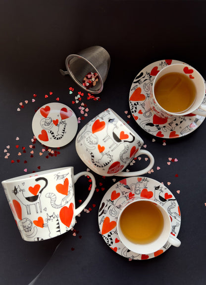 DUO ANIMALS Fassbecher 430 ml CAT’S WORLD – HEARTS mit Teesieb, New Bone China Porzellan – Bild 5