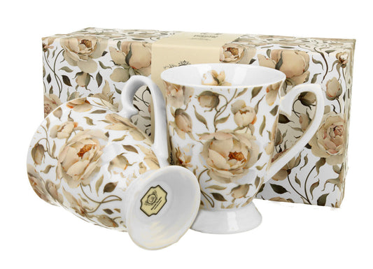 DUO FLORAL 2er-Set königliche Tassen 300 ml ENGLISH ROSES WHITE New Bone China Porzellan