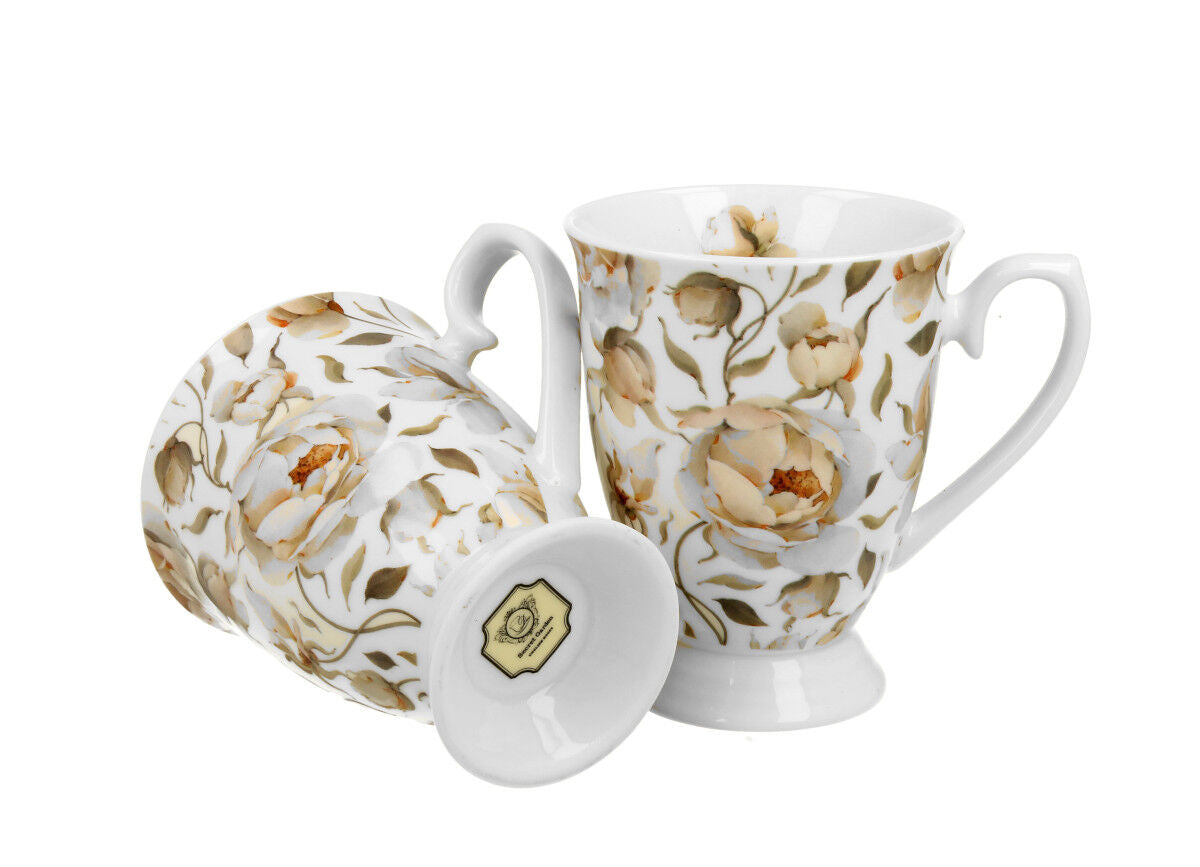 DUO FLORAL 2er-Set königliche Tassen 300 ml ENGLISH ROSES WHITE New Bone China Porzellan – Bild 4