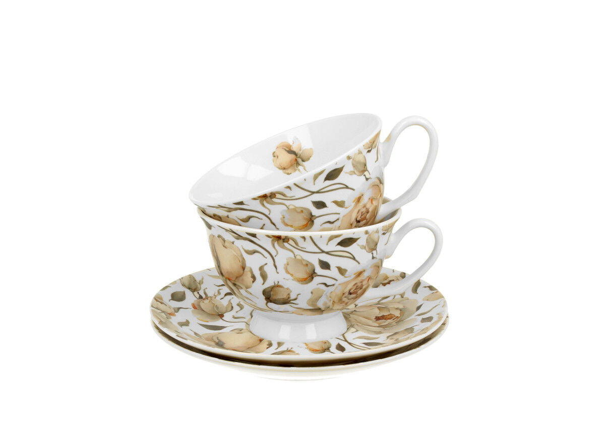 DUO FLORAL 2er-Set königliche Tassen 250 ml ENGLISH ROSES WHITE mit Untertassen, New Bone China Porzellan – Bild 3