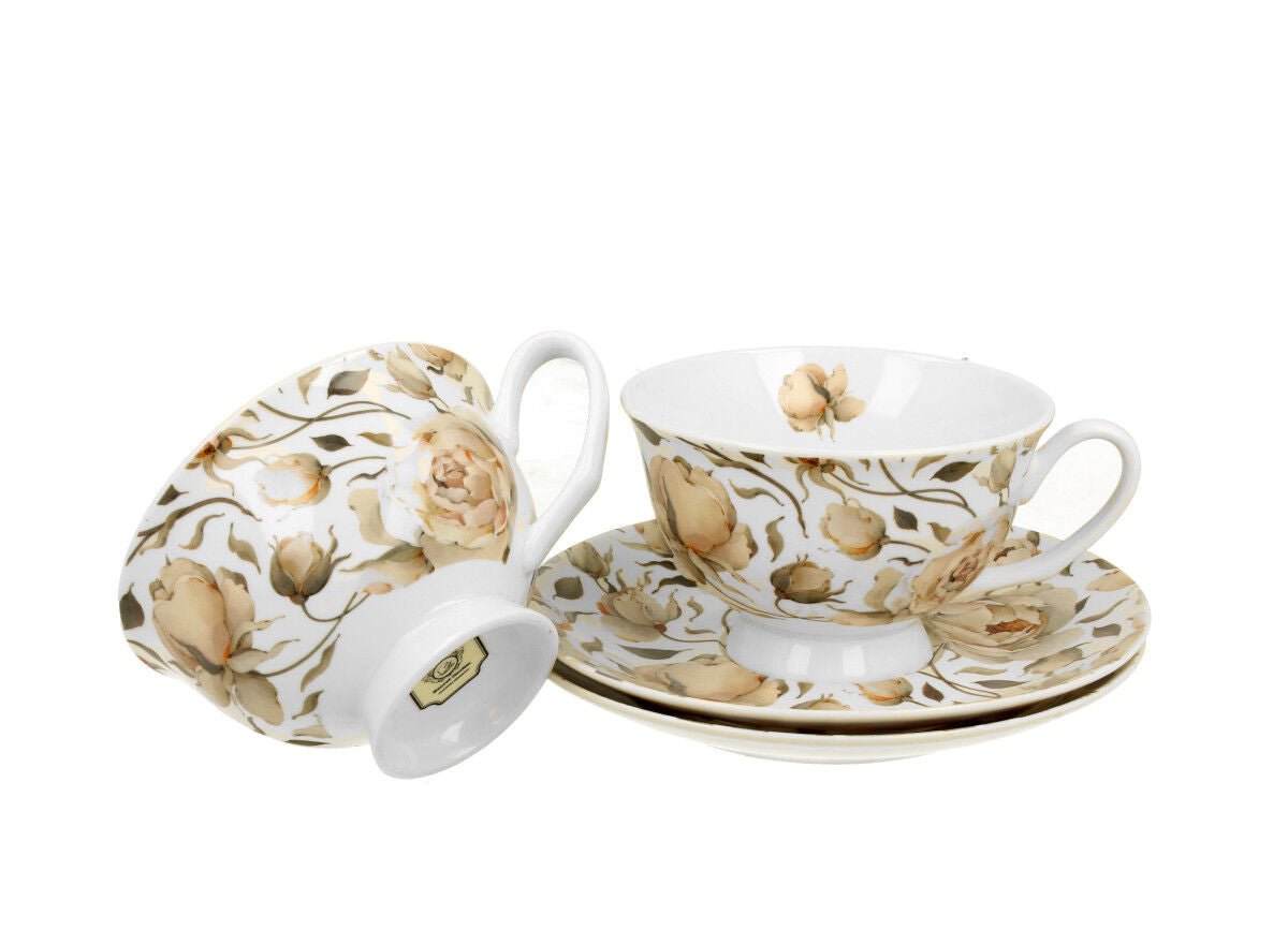 DUO FLORAL 2er-Set königliche Tassen 250 ml ENGLISH ROSES WHITE mit Untertassen, New Bone China Porzellan – Bild 4