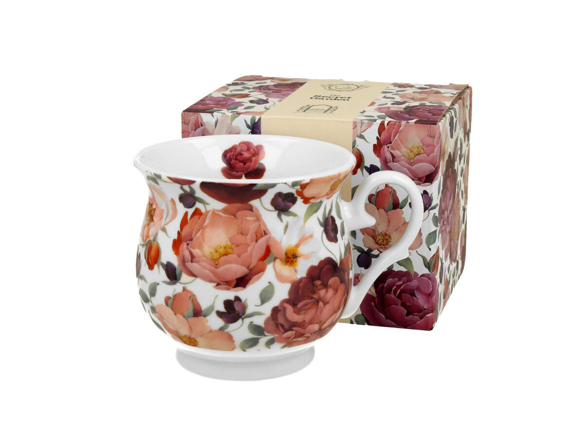 DUO FLORAL Retro Becher 500 ml SPRING ROSES WHITE New Bone China Porzellan