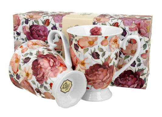 DUO FLORAL 2er-Set königliche Tassen 300 ml SPRING ROSES WHITE New Bone China Porzellan