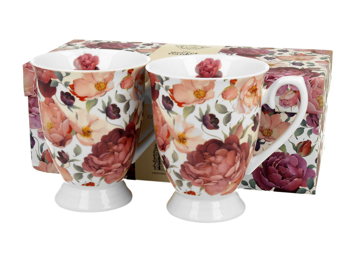 DUO FLORAL 2er-Set königliche Tassen 300 ml SPRING ROSES WHITE New Bone China Porzellan – Bild 2