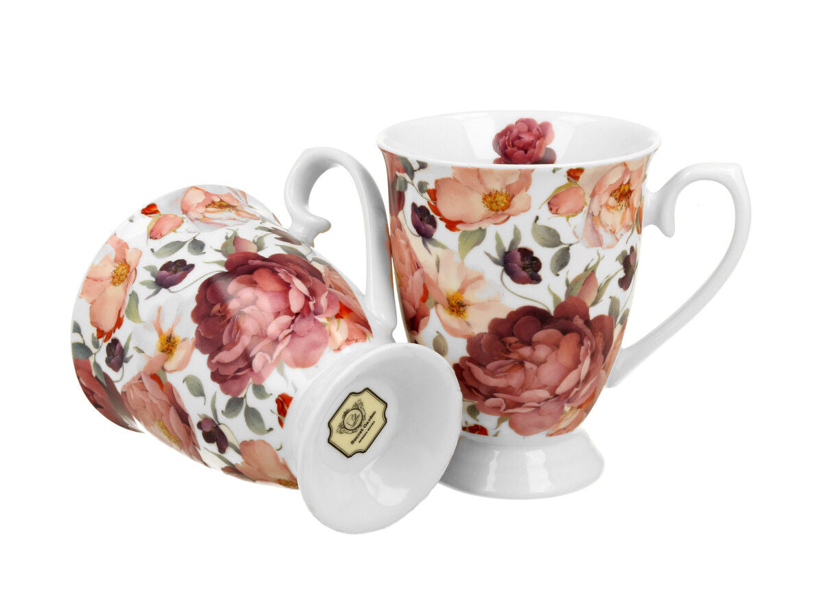 DUO FLORAL 2er-Set königliche Tassen 300 ml SPRING ROSES WHITE New Bone China Porzellan – Bild 4