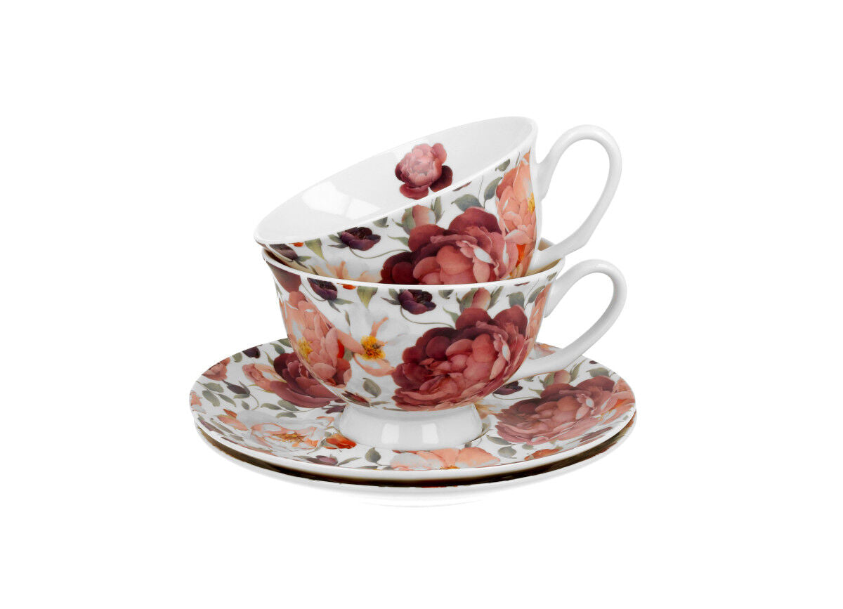 DUO FLORAL 2er-Set königliche Tassen 250 ml SPRING ROSES WHITE mit Untertassen, New Bone China Porzellan – Bild 3