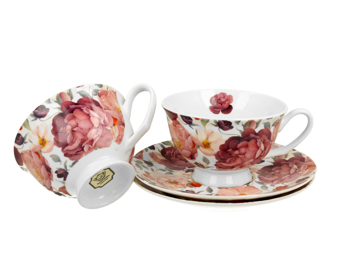 DUO FLORAL 2er-Set königliche Tassen 250 ml SPRING ROSES WHITE mit Untertassen, New Bone China Porzellan – Bild 4