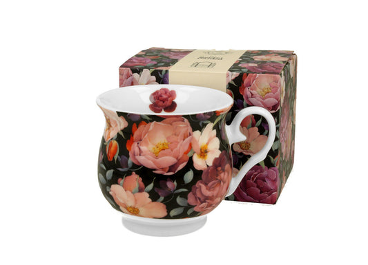DUO FLORAL Retro Becher 500 ml SPRING ROSES BLACK New Bone China Porzellan