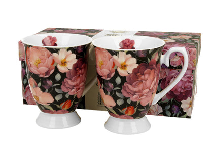 DUO FLORAL 2er-Set königliche Tassen 300 ml SPRING ROSES BLACK New Bone China Porzellan – Bild 2