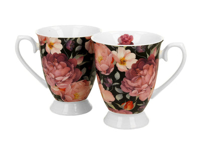 DUO FLORAL 2er-Set königliche Tassen 300 ml SPRING ROSES BLACK New Bone China Porzellan – Bild 3