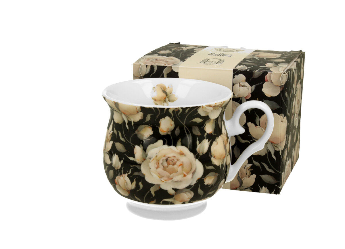 DUO FLORAL Retro Becher 500 ml ENGLISH ROSES BLACK New Bone China Porzellan