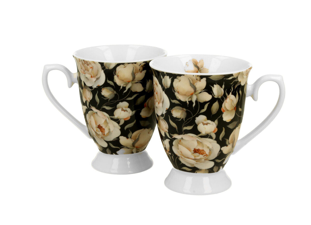 DUO FLORAL 2er-Set königliche Tassen 300 ml ENGLISH ROSES BLACK New Bone China Porzellan – Bild 2