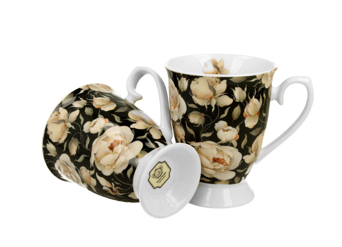 DUO FLORAL 2er-Set königliche Tassen 300 ml ENGLISH ROSES BLACK New Bone China Porzellan – Bild 3