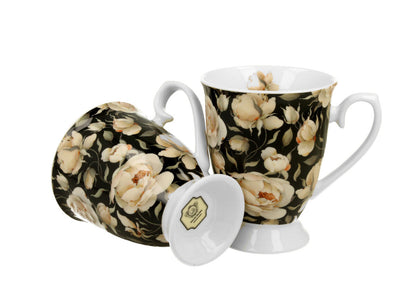DUO FLORAL 2er-Set königliche Tassen 300 ml ENGLISH ROSES BLACK New Bone China Porzellan – Bild 3