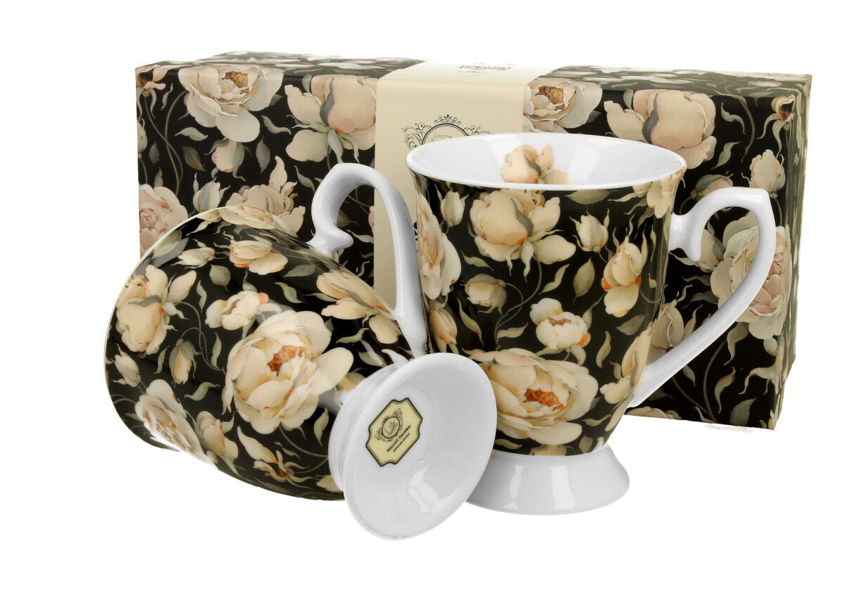 DUO FLORAL 2er-Set königliche Tassen 300 ml ENGLISH ROSES BLACK New Bone China Porzellan – Bild 5