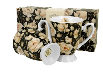 DUO FLORAL 2er-Set königliche Tassen 300 ml ENGLISH ROSES BLACK New Bone China Porzellan – Bild 5