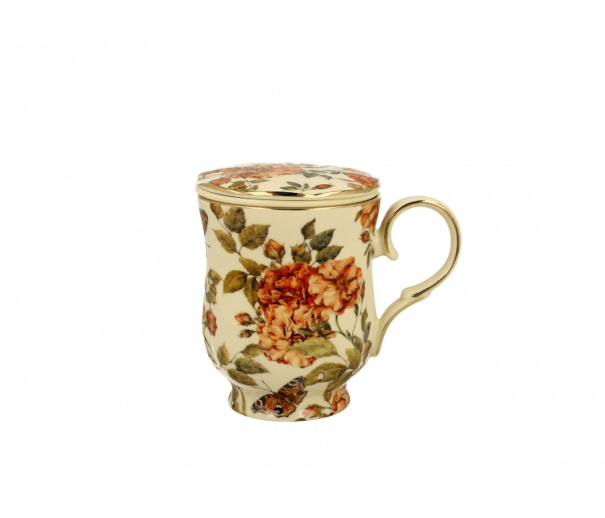 DUO ECRU Becher 450 ml HERBAL ROSES mit Teesieb, New Bone China Porzellan – Bild 2
