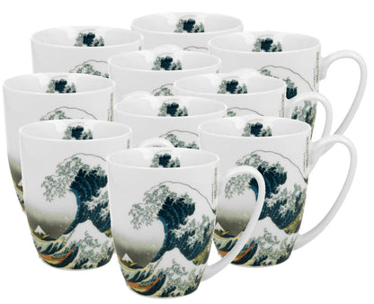 10er SET DUO ART GALLERY Klassischer Becher 350 ml GREAT WAVE New Bone China Porzellan