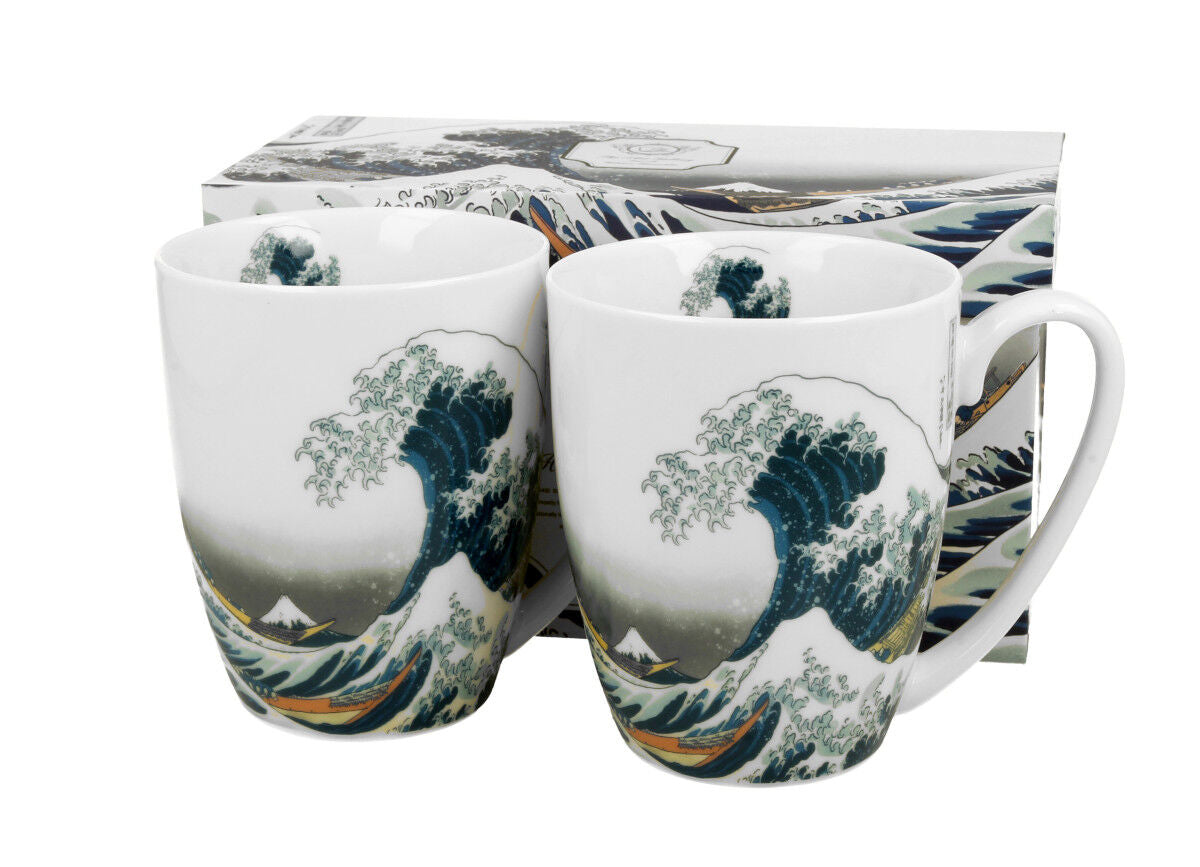 DUO ART GALLERY 2er-Set klassische Becher 350 ml GREAT WAVE New Bone China Porzellan