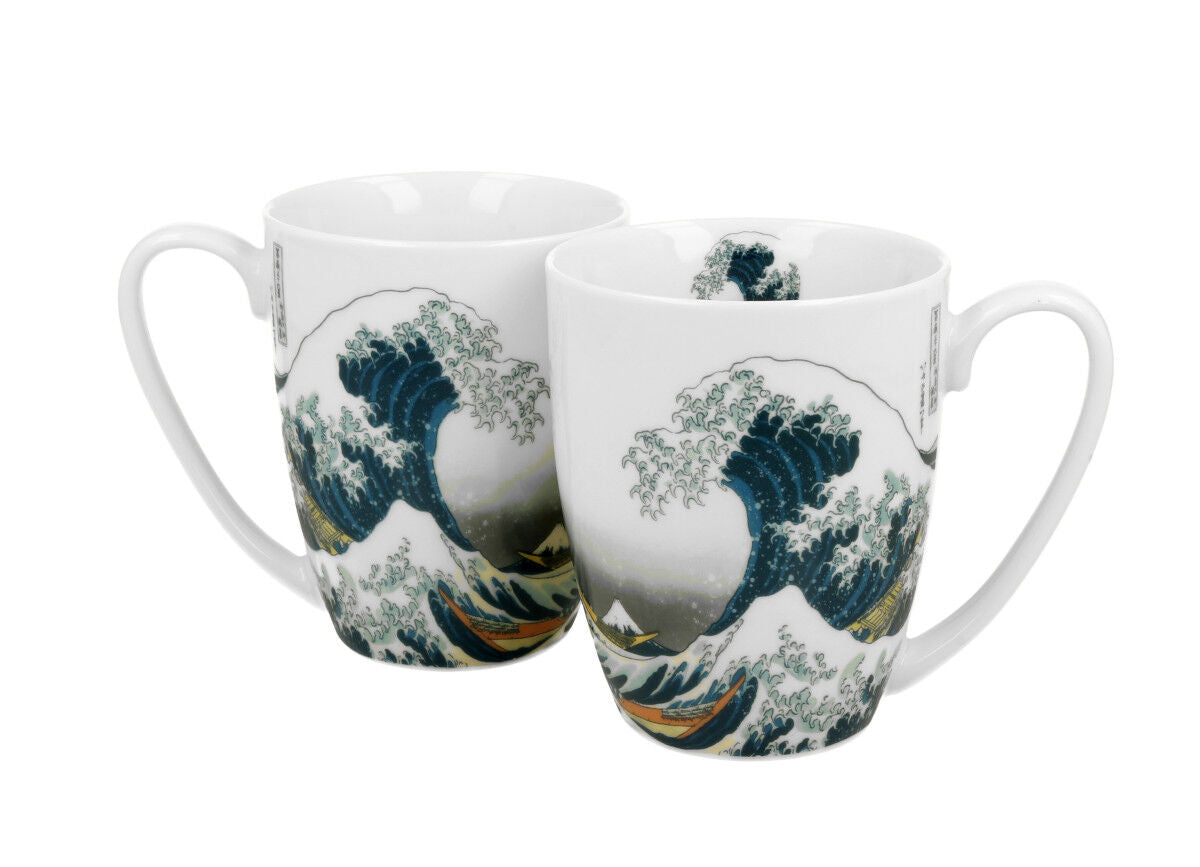 DUO ART GALLERY 2er-Set klassische Becher 350 ml GREAT WAVE New Bone China Porzellan – Bild 2
