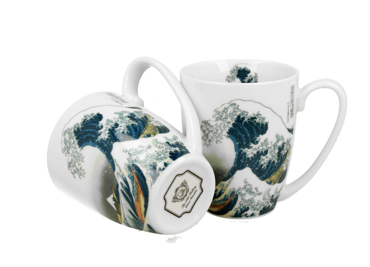 DUO ART GALLERY 2er-Set klassische Becher 350 ml GREAT WAVE New Bone China Porzellan – Bild 3