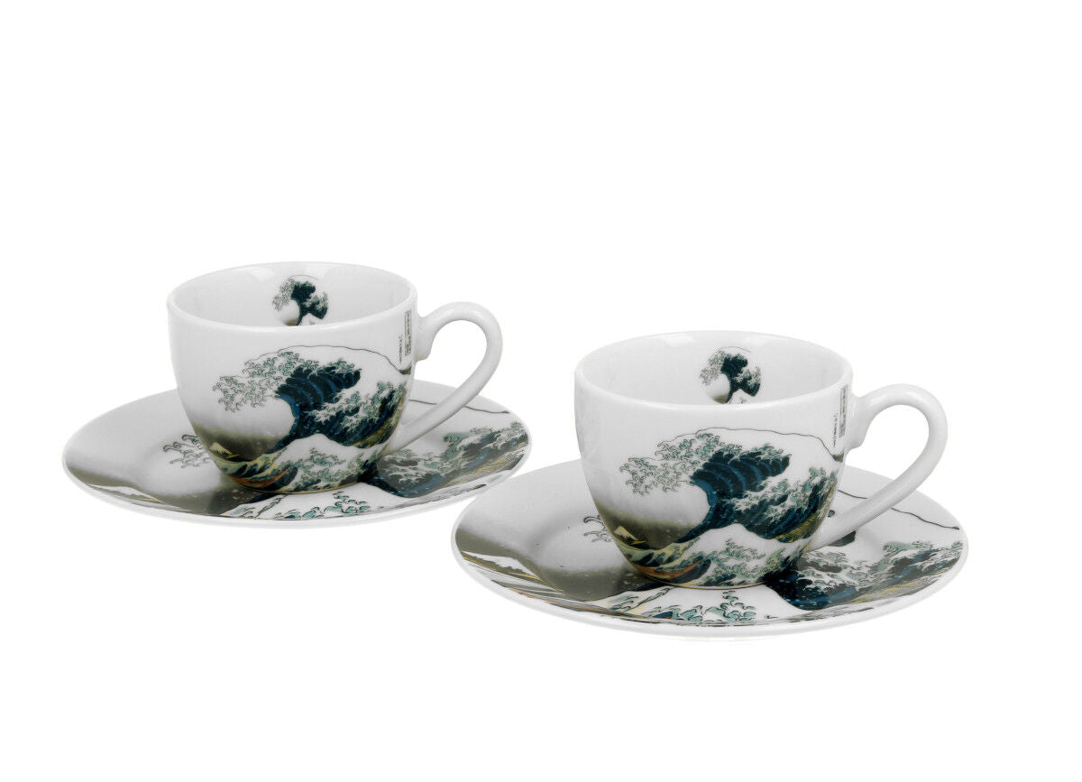 DUO ART GALLERY 2er-Set Espressotassen 90 ml GREAT WAVE mit Untertassen, New Bone China Porzellan – Bild 2