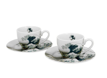 DUO ART GALLERY 2er-Set Espressotassen 90 ml GREAT WAVE mit Untertassen, New Bone China Porzellan – Bild 2