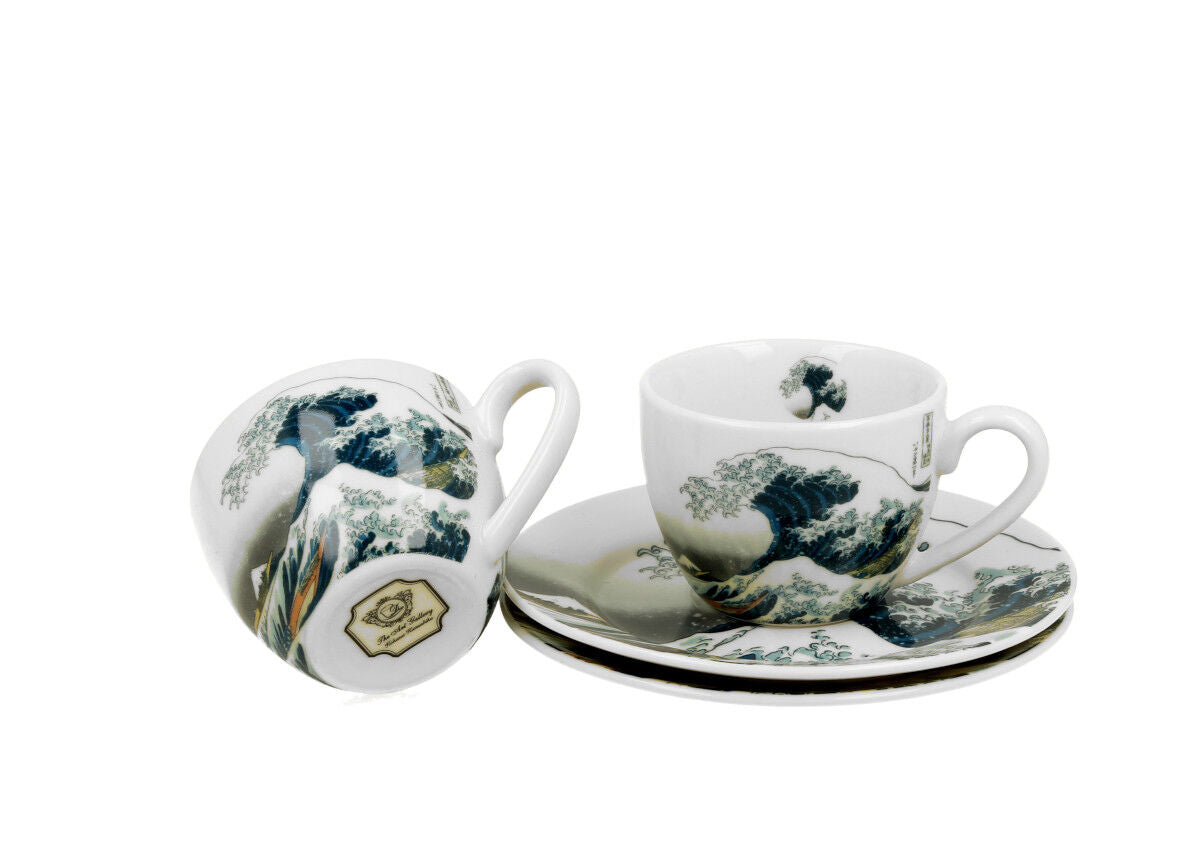 DUO ART GALLERY 2er-Set Espressotassen 90 ml GREAT WAVE mit Untertassen, New Bone China Porzellan – Bild 3