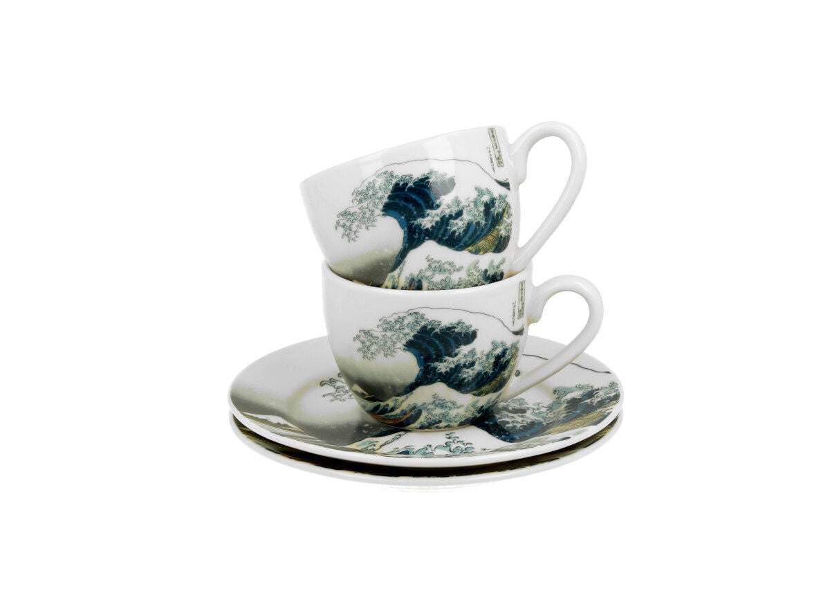 DUO ART GALLERY 2er-Set Espressotassen 90 ml GREAT WAVE mit Untertassen, New Bone China Porzellan – Bild 4