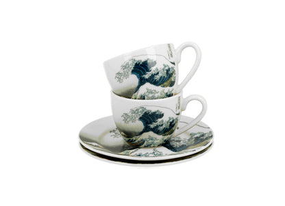 DUO ART GALLERY 2er-Set Espressotassen 90 ml GREAT WAVE mit Untertassen, New Bone China Porzellan – Bild 4