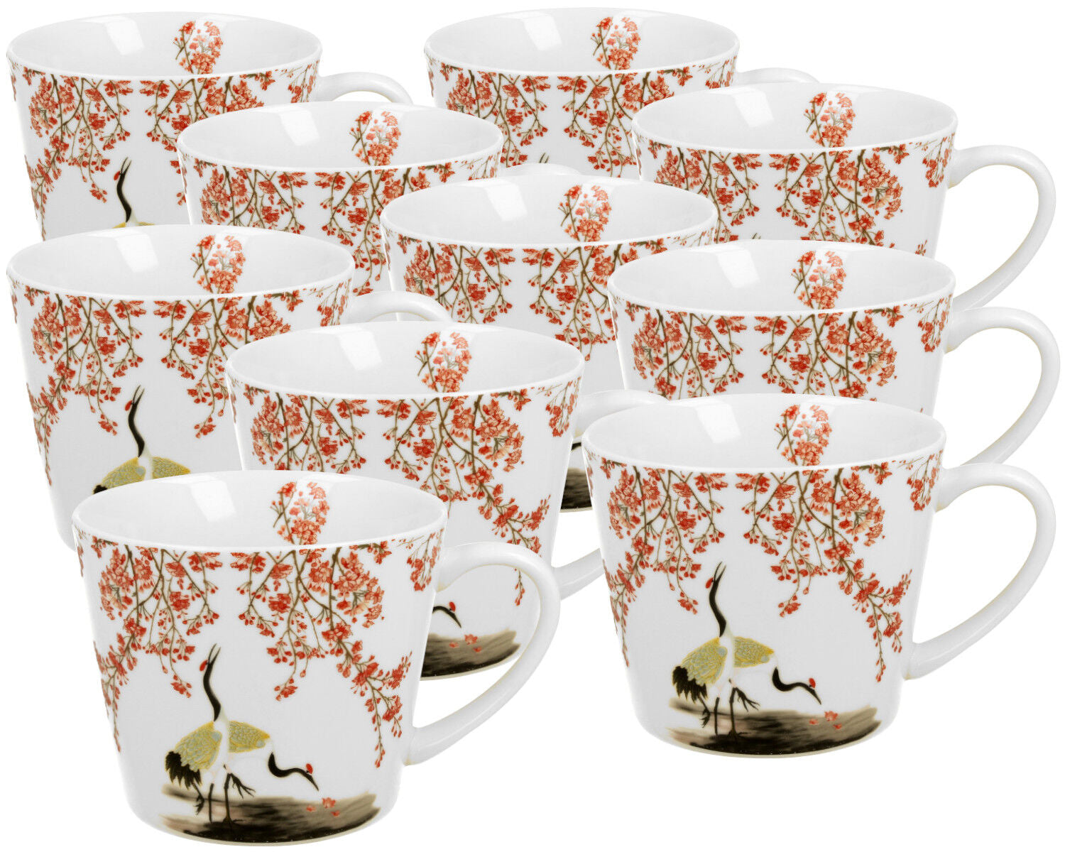 10er SET DUO ART GALLERY Gerader Becher 610 ml SAKURA & CRANES New Bone China Porzellan