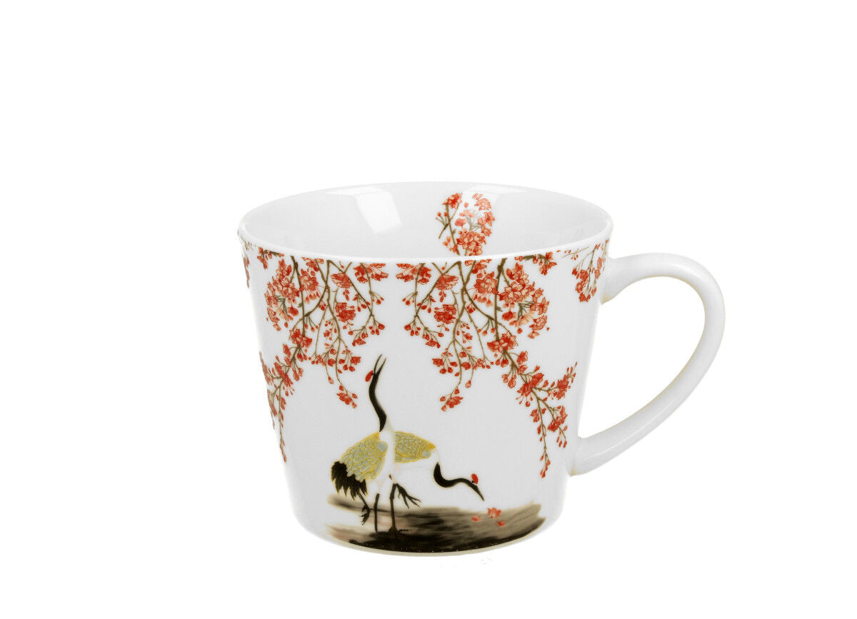 DUO ART GALLERY Gerader Becher 610 ml SAKURA & CRANES New Bone China Porzellan – Bild 2