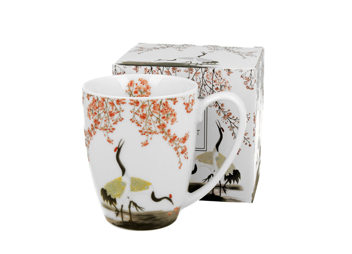 DUO ART GALLERY Klassischer Becher 350 ml SAKURA & CRANES New Bone China Porzellan