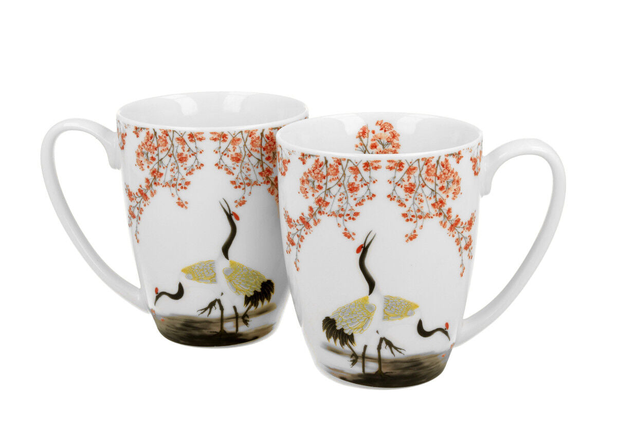 DUO ART GALLERY 2er-Set klassische Becher 350 ml SAKURA & CRANES New Bone China Porzellan – Bild 2