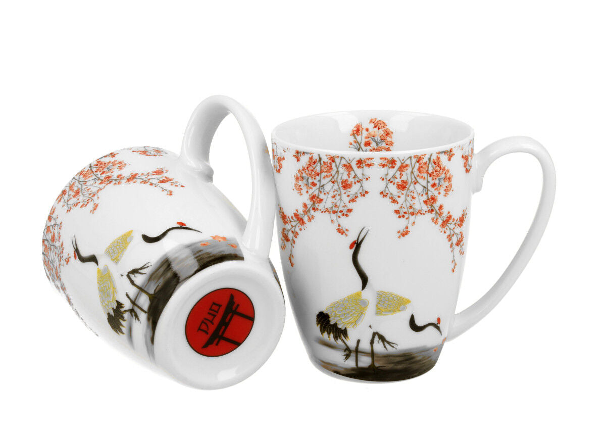 DUO ART GALLERY 2er-Set klassische Becher 350 ml SAKURA & CRANES New Bone China Porzellan – Bild 3